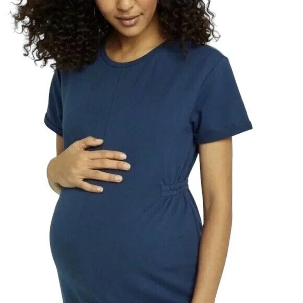 NEW The Nines by Hatch Maternity Jumpsuit Blue Cotton French Terry Short SlvSz S